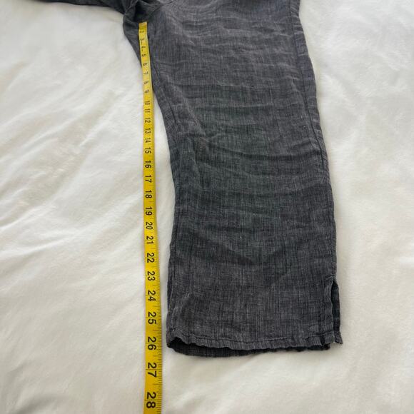 Flax By Jeanne Engelhart Linen Black Checked Pattern Textured Pull On Pants - Picture 7 of 9